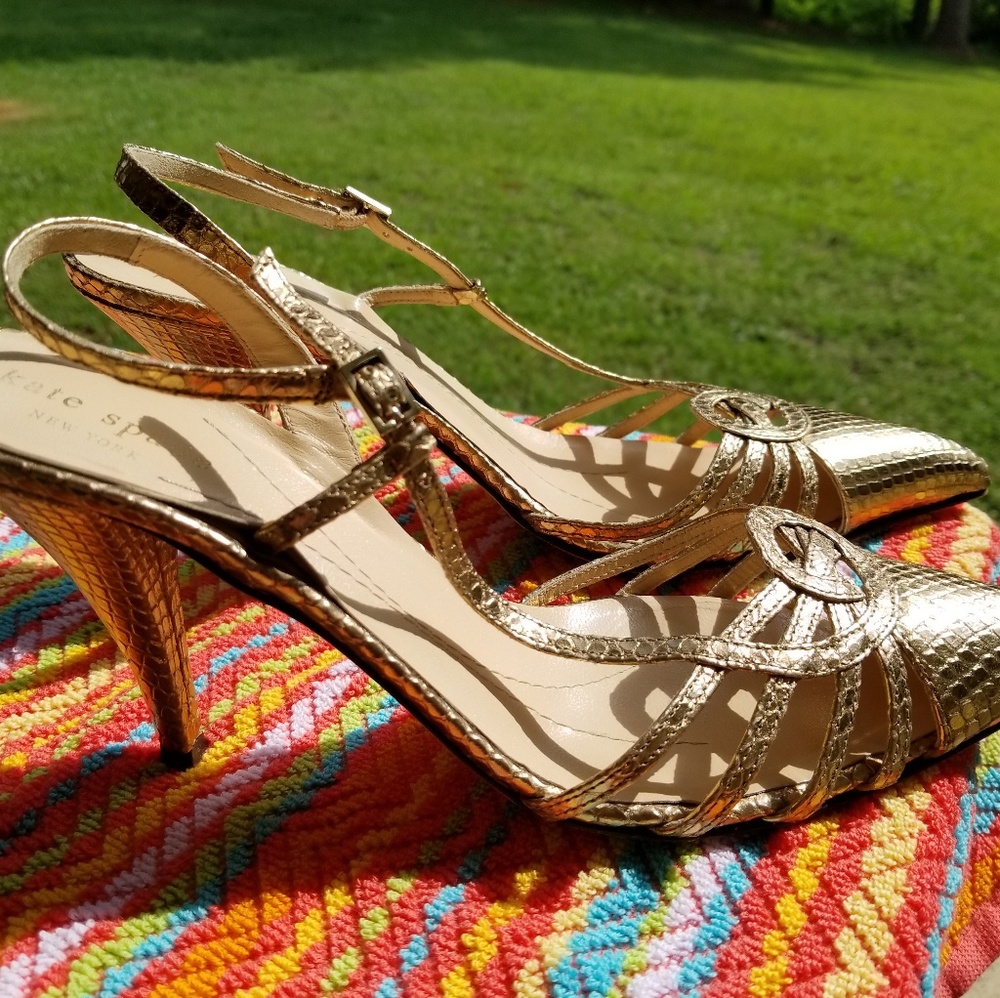 Kate Spade Gold Snakeskin Slingback Heels